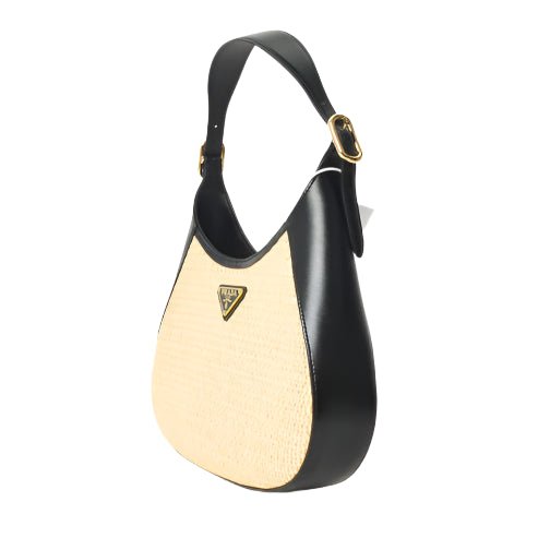 Prada Beige Raffia & Black Leather Small Cleo Bag 4