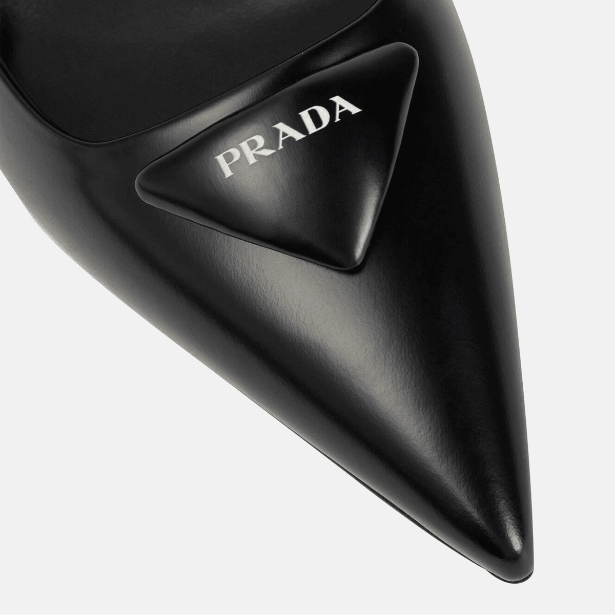 Prada Black Leather Heels Pumps Featuring a Distinctive Padded Triangle Logo 3