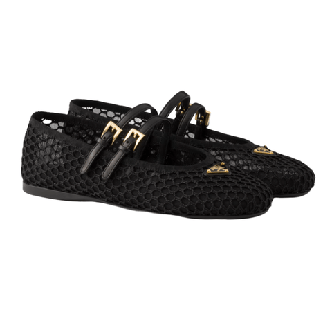Prada Black Mesh Fabric Ballerinas - BEAUTY BAR