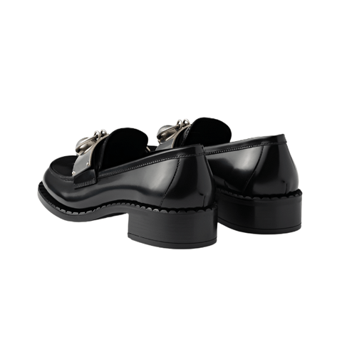 Prada Brushed Leather Loafers With Metal Details - BEAUTY BAR