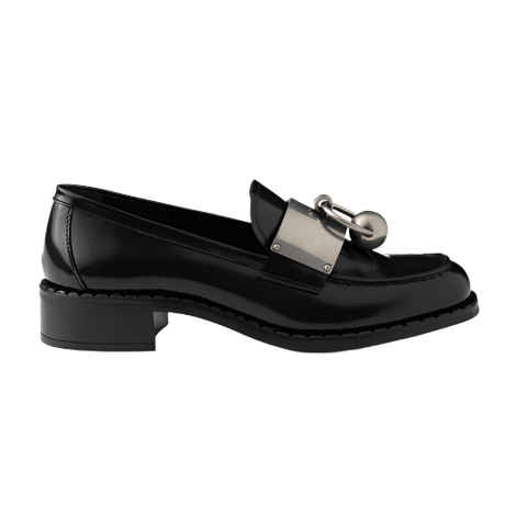 Prada Brushed Leather Loafers With Metal Details - BEAUTY BAR
