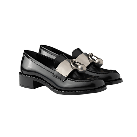Prada Brushed Leather Loafers With Metal Details - BEAUTY BAR