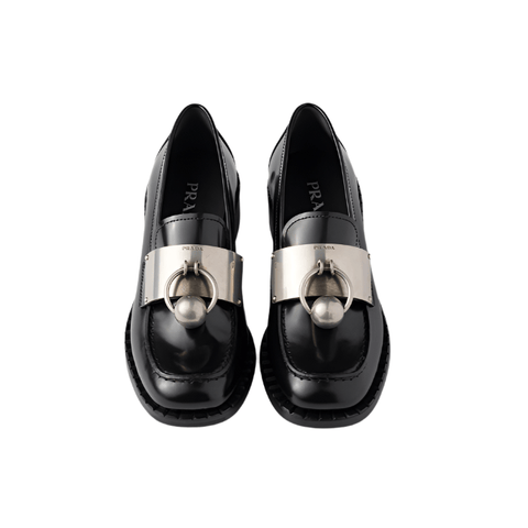 Prada Brushed Leather Loafers With Metal Details - BEAUTY BAR
