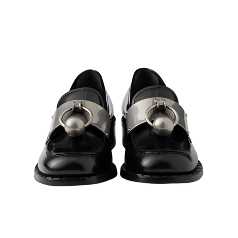 Prada Brushed Leather Loafers With Metal Details - BEAUTY BAR