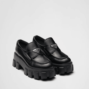 Prada Brushed Leather Monolith Loafers