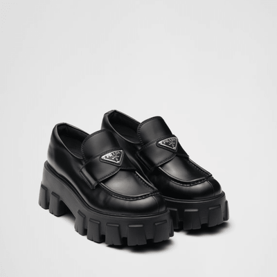 Prada Brushed Leather Monolith Loafers