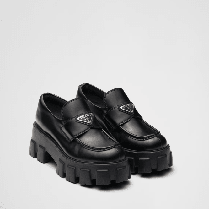 Prada Brushed Leather Monolith Loafers
