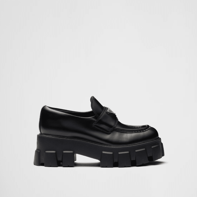 Prada Brushed Leather Monolith Loafers 2