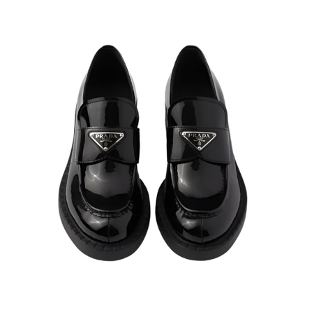 Prada Chocolate Patent Leather Loafers - BEAUTY BAR