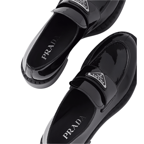 Prada Chocolate Patent Leather Loafers - BEAUTY BAR