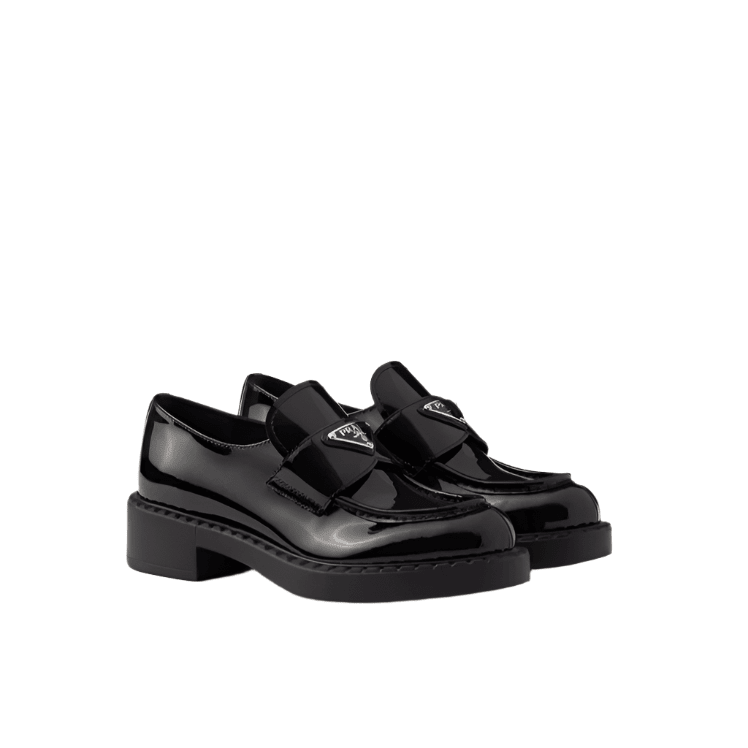 Prada Chocolate Patent Leather Loafers Black
