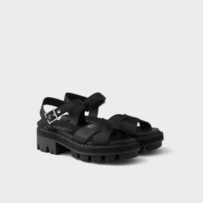 Prada Crisscross Leather Platform Sandals