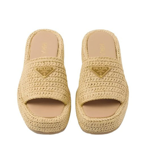 Prada Crochet Flatform Slides Natural - BEAUTY BAR
