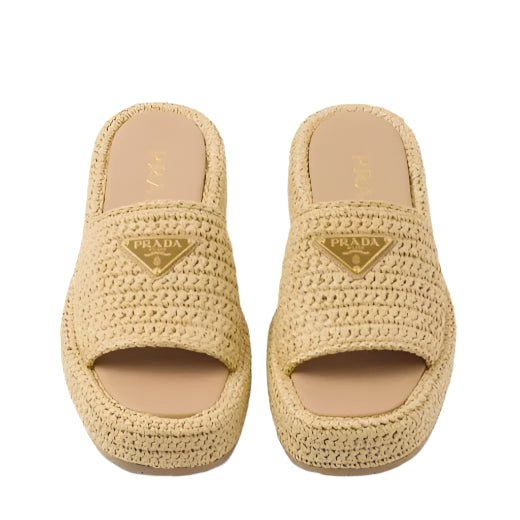 Prada Crochet Flatform Slides Natural 3