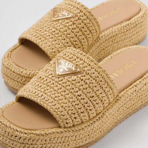 Prada Crochet Flatform Slides Natural - BEAUTY BAR