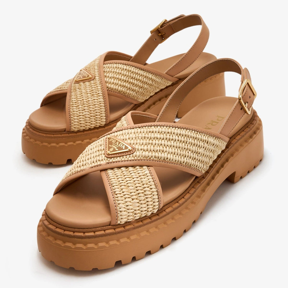 Prada Cross-Strap Platform Sandals Neutrals 2