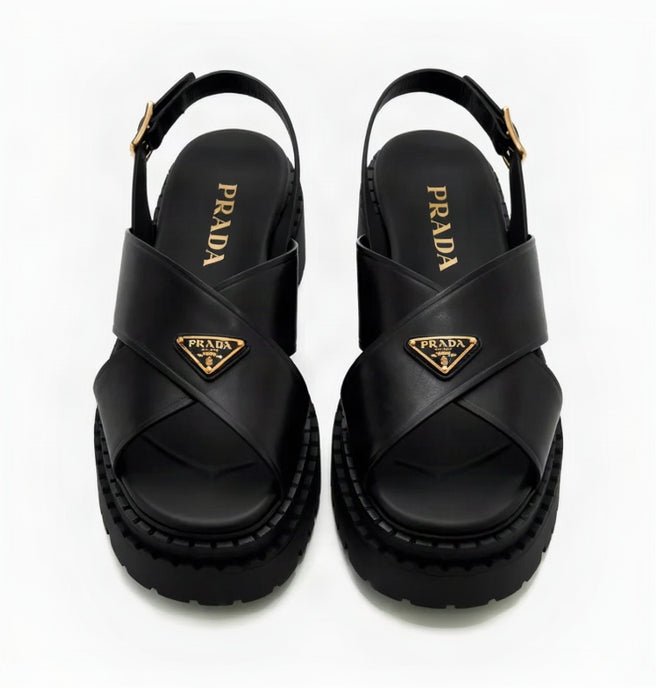 Prada Leather Sandals With The Iconic Enameled Metal Triangle Logo 4