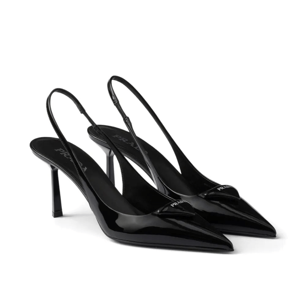 Prada Leather Slingback Pumps Black Heels 1