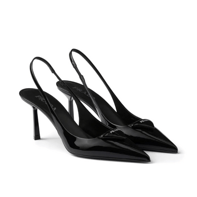 Prada Leather Slingback Pumps Black Heels - BEAUTY BAR