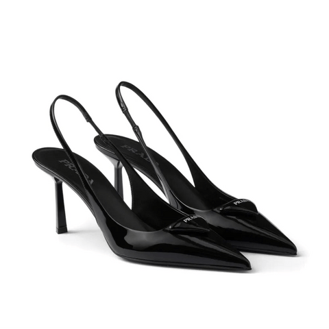 Prada Leather Slingback Pumps Black Heels - BEAUTY BAR