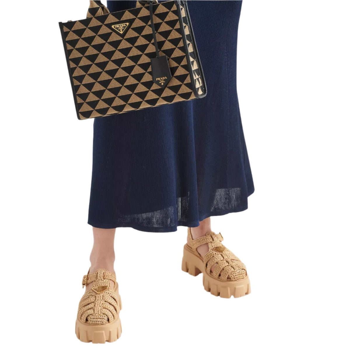 Prada Monolith Logo-Plaque Chunky-Sole Caged Crochet Sandals 5