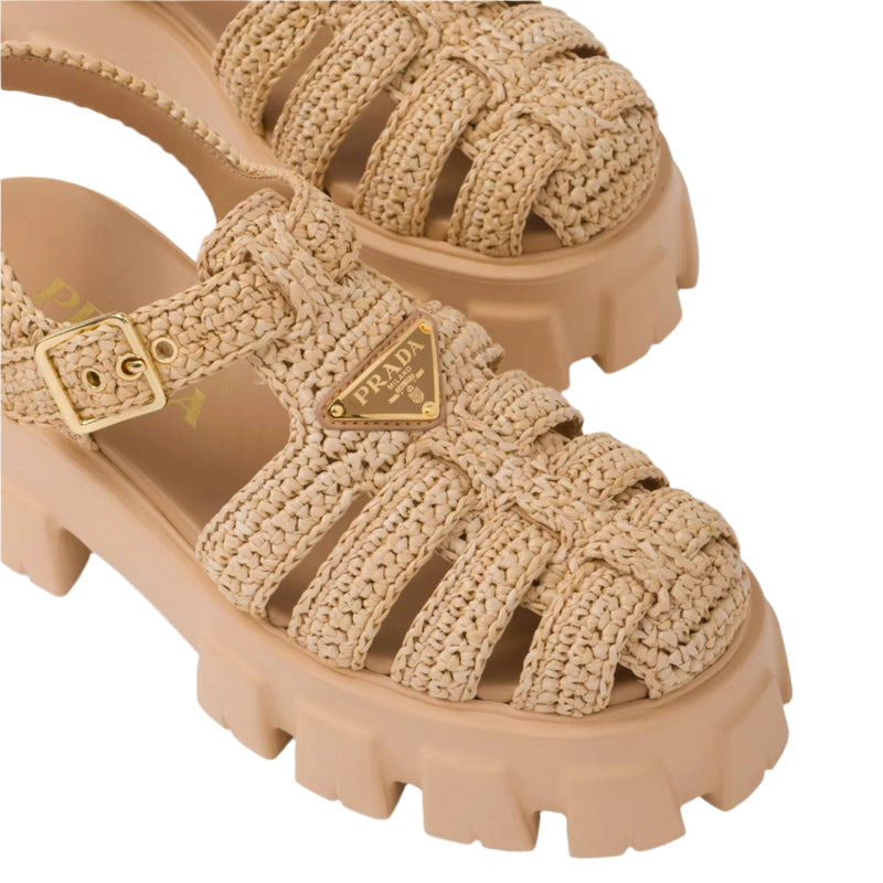 Prada Monolith Logo-Plaque Chunky-Sole Caged Crochet Sandals 2