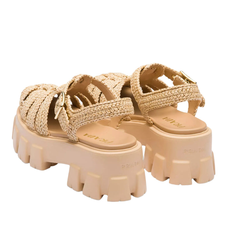 Prada Monolith Logo-Plaque Chunky-Sole Caged Crochet Sandals 3