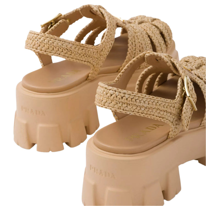Prada Monolith Logo-Plaque Chunky-Sole Caged Crochet Sandals 4