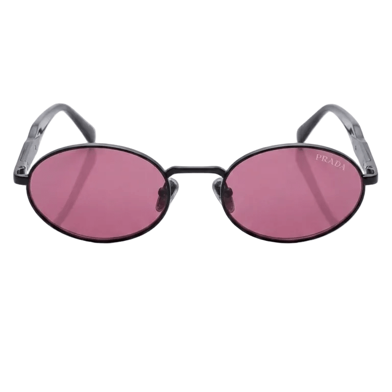 Prada Oval-Shaped Sunglasses In Black With Bink Lenses