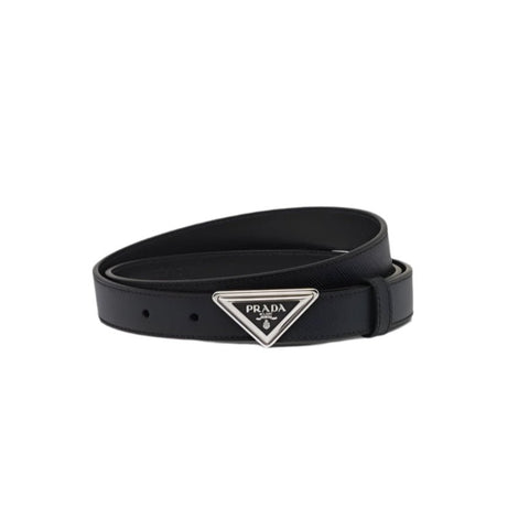 Prada Saffiano - Leather Silver Belt - BEAUTY BAR