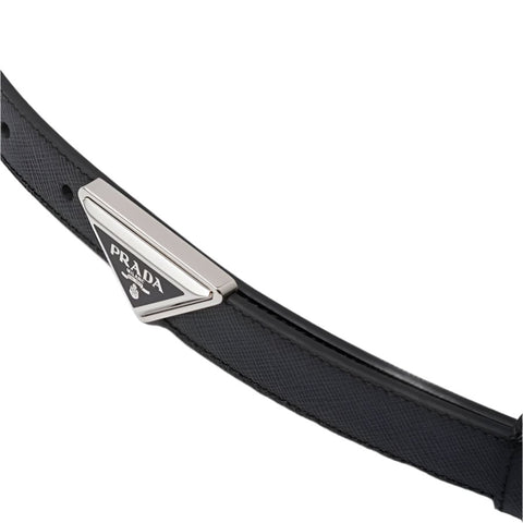 Prada Saffiano - Leather Silver Belt - BEAUTY BAR