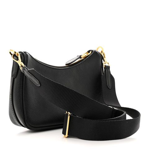 Prada Saffiano Lux Mini Shoulder Bag Black - BEAUTY BAR