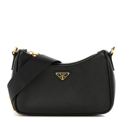 Prada Saffiano Lux Mini Shoulder Bag Black - BEAUTY BAR