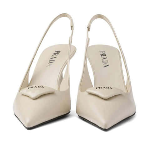 Prada Saffiano Patent Leather Slingback Pumps Beige 75mm - BEAUTY BAR
