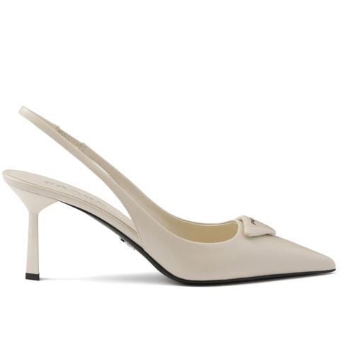 Prada Saffiano Patent Leather Slingback Pumps Beige 75mm - BEAUTY BAR