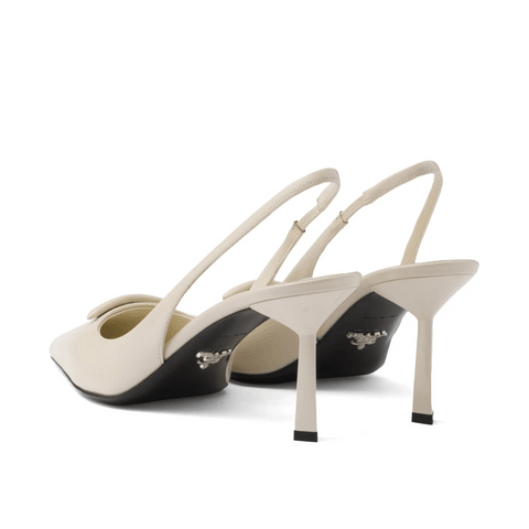 Prada Saffiano Patent Leather Slingback Pumps Beige 75mm - BEAUTY BAR