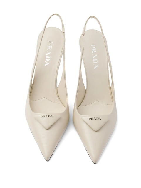 Prada Saffiano Patent Leather Slingback Pumps Beige 75mm - BEAUTY BAR