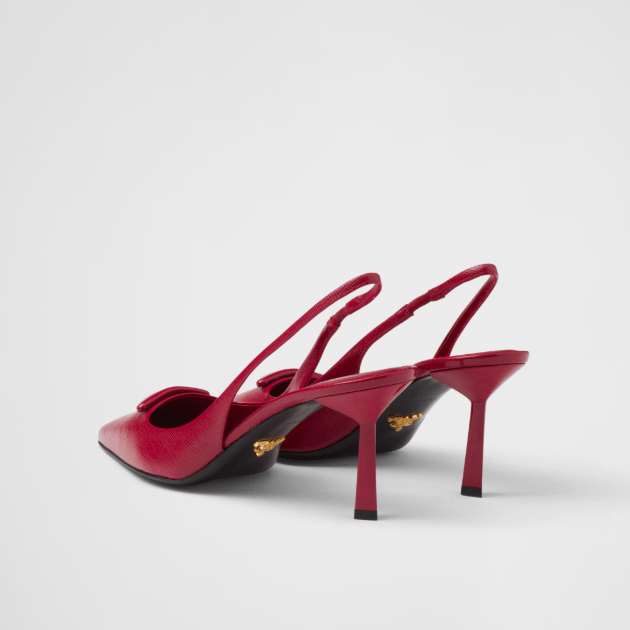 Prada Saffiano Patent Leather Slingback Pumps Cherry Red 75mm 5