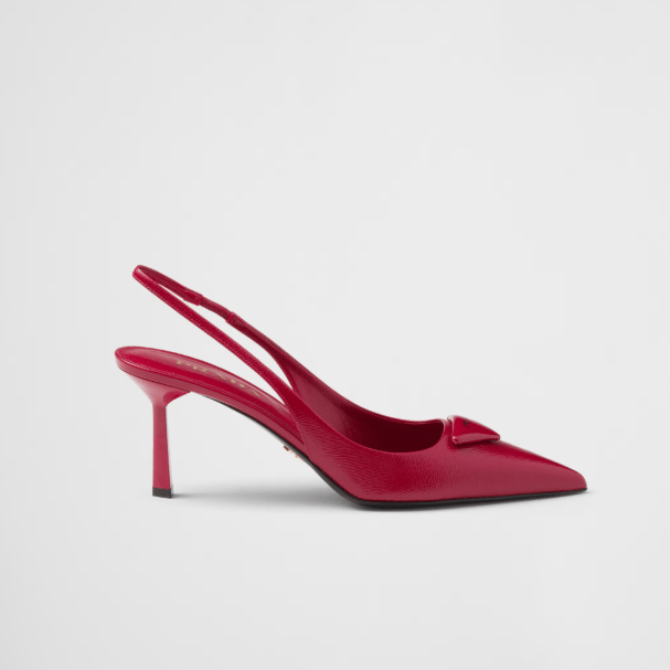 Prada Saffiano Patent Leather Slingback Pumps Cherry Red 75mm 4