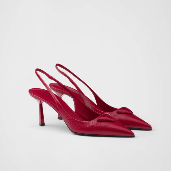 Prada Saffiano Patent Leather Slingback Pumps Cherry Red 75mm 1