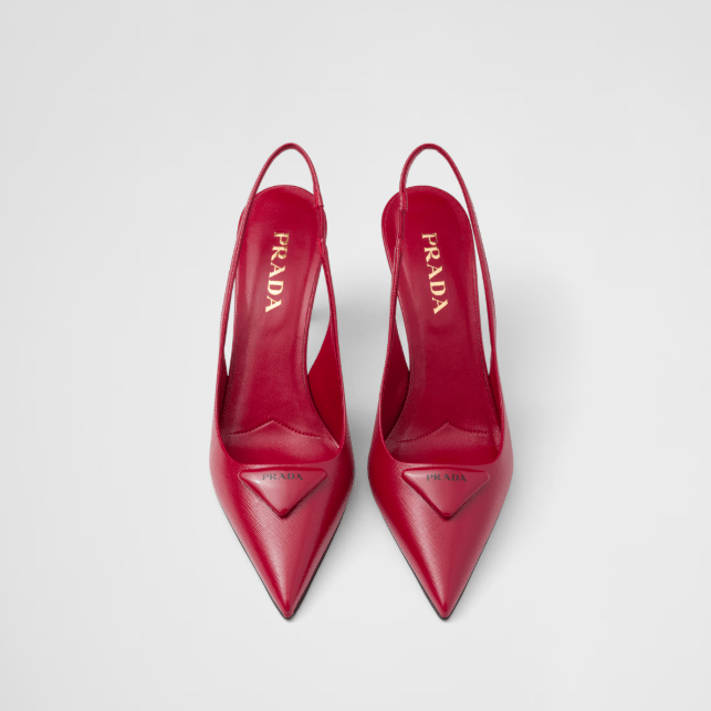 Prada Saffiano Patent Leather Slingback Pumps Cherry Red 75mm 2
