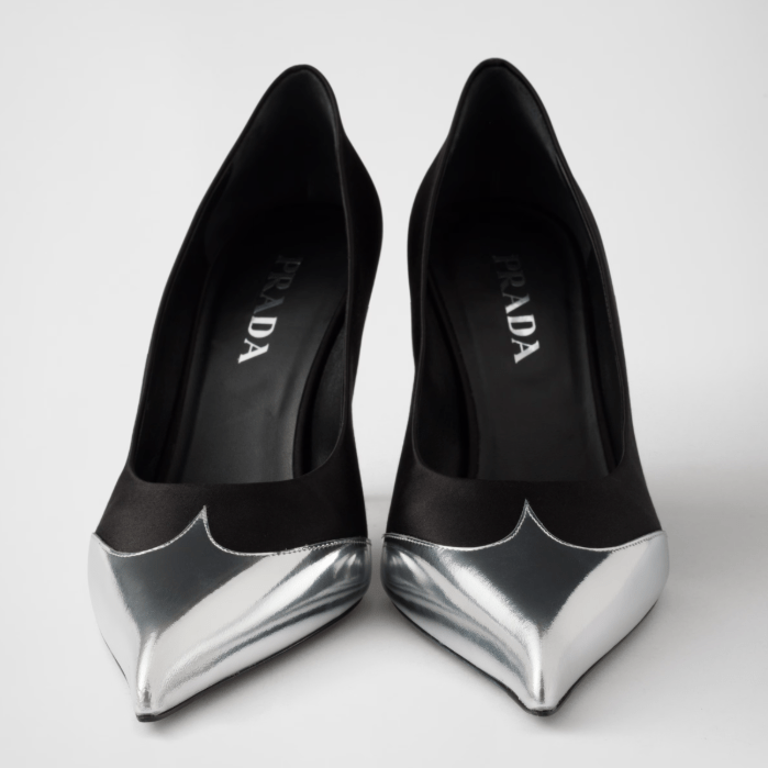 Prada Satin & Metallic Leather Pumps – Black Designer Heels 6
