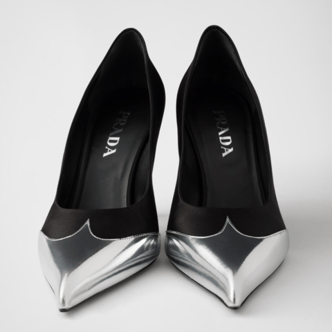Prada Satin & Metallic Leather Pumps – Black Designer Heels - BEAUTY BAR
