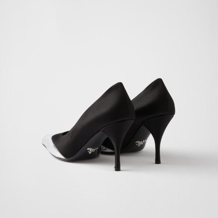 Prada Satin & Metallic Leather Pumps – Black Designer Heels 3