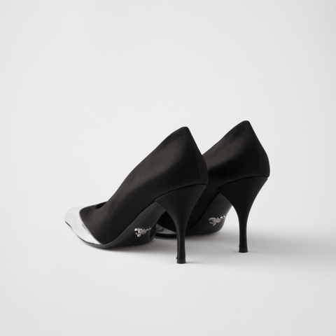 Prada Satin & Metallic Leather Pumps – Black Designer Heels - BEAUTY BAR