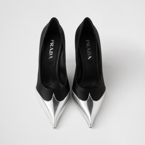 Prada Satin & Metallic Leather Pumps – Black Designer Heels - BEAUTY BAR