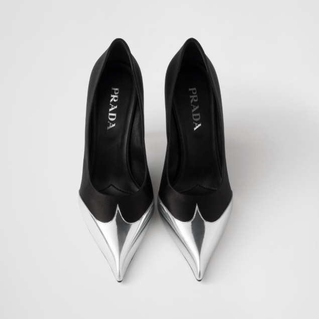 Prada Satin & Metallic Leather Pumps – Black Designer Heels 4