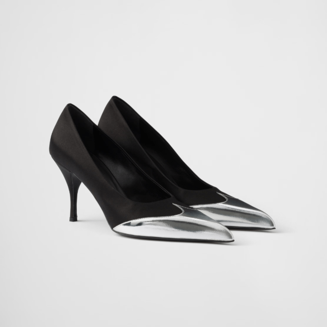 Prada Satin & Metallic Leather Pumps – Black Designer Heels 1