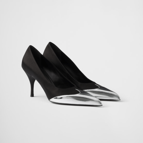 Prada Satin & Metallic Leather Pumps – Black Designer Heels - BEAUTY BAR