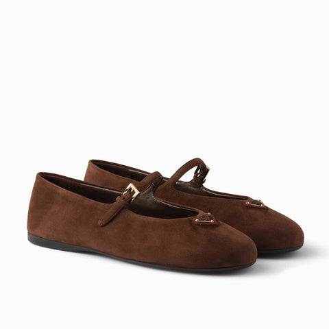 Prada Suede Ballerinas For Women - Brown - BEAUTY BAR